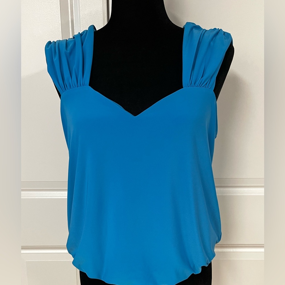 Express Blue Banded Bottom Sweetheart Neck Top